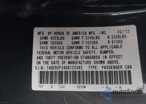 2013 Honda Accord Lx z USA, uszkodzony, nr VIN 1HGCR2F38DA120582